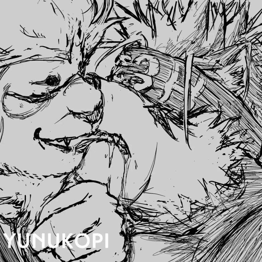 animated blindfold canid canine canis drooling erection eyewear felid fondling horkeukamui kissing lion male male/male mammal monocle muscular muscular_male pantherine penis precum saliva snow_(tas) submissive_male tokyo_afterschool_summoners video_games wolf yunukopi