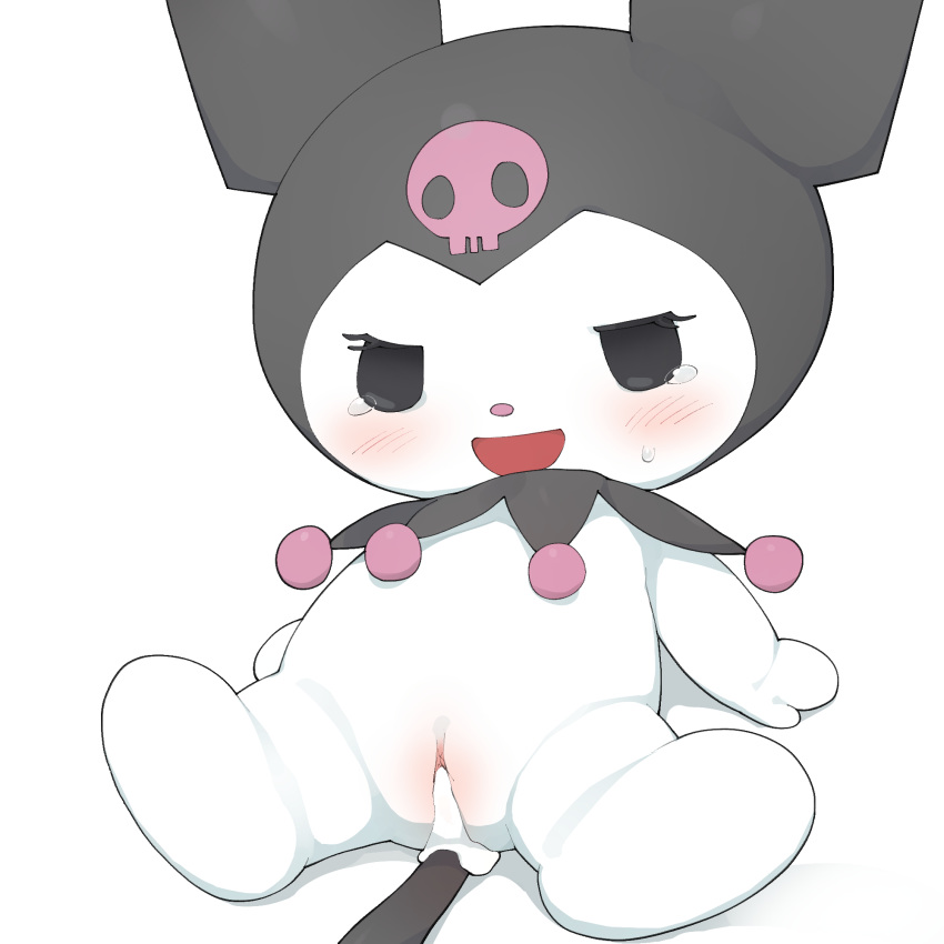 after_sex anthro blush cub cum cum_in_pussy cum_inside cum_leaking female hi_res kuromi mammal open_mouth open_smile please_my_melody pussy sanrio semi-anthro simple_background sitting skull smile solo sweat tears white_background youjomodoki young