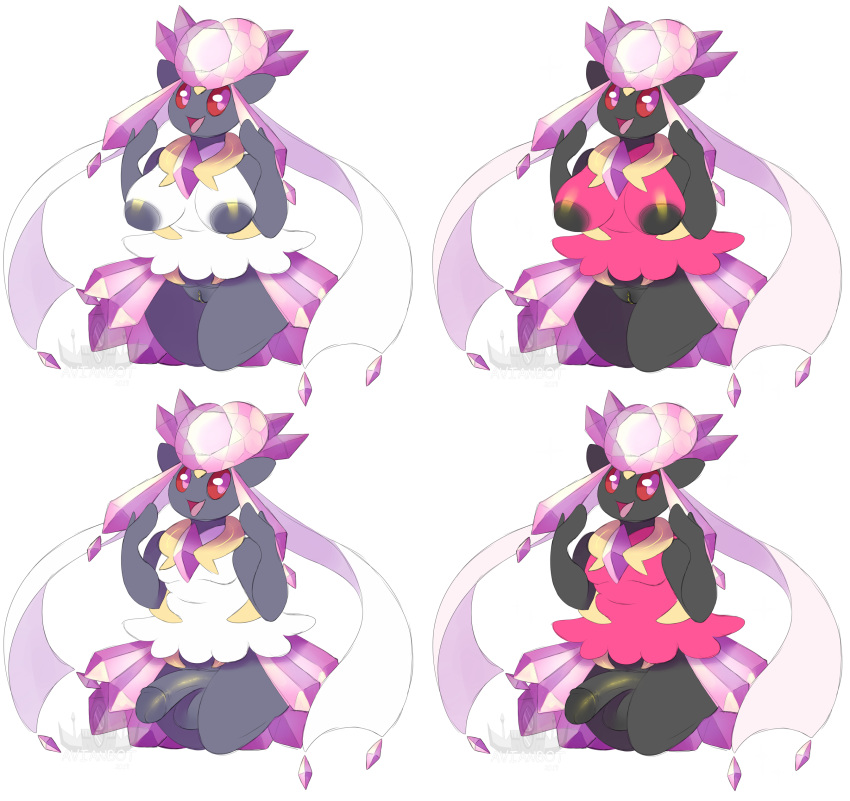 &lt;3 absurd_res anthro balls big_breasts breasts candychameleon clothed clothing diamond_(disambiguation) diamond_(gem) digital_media_(artwork) erection female gem hi_res humanoid jewelry legendary_pok&eacute;mon looking_at_viewer male mega_diancie mega_evolution mineral_fauna nintendo nipples nude open_mouth penis pink_eyes pok&eacute;mon pok&eacute;mon_(species) pussy shiny_pok&eacute;mon simple_background sleeveless smile solo thick_thighs video_games