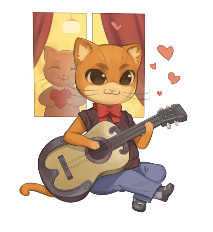 &lt;3 cristalavi domestic_cat felid feline felis female guitar holding_object male mammal musical_instrument sitting window