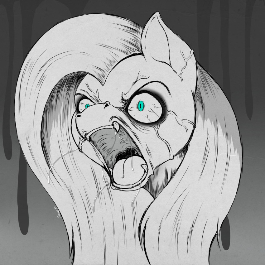 2019 angry digital_media_(artwork) drooling earth_pony equid equine fangs feral fluttershy_(mlp) friendship_is_magic hi_res horse mammal my_little_pony open_mouth pony saliva solo suirano vein