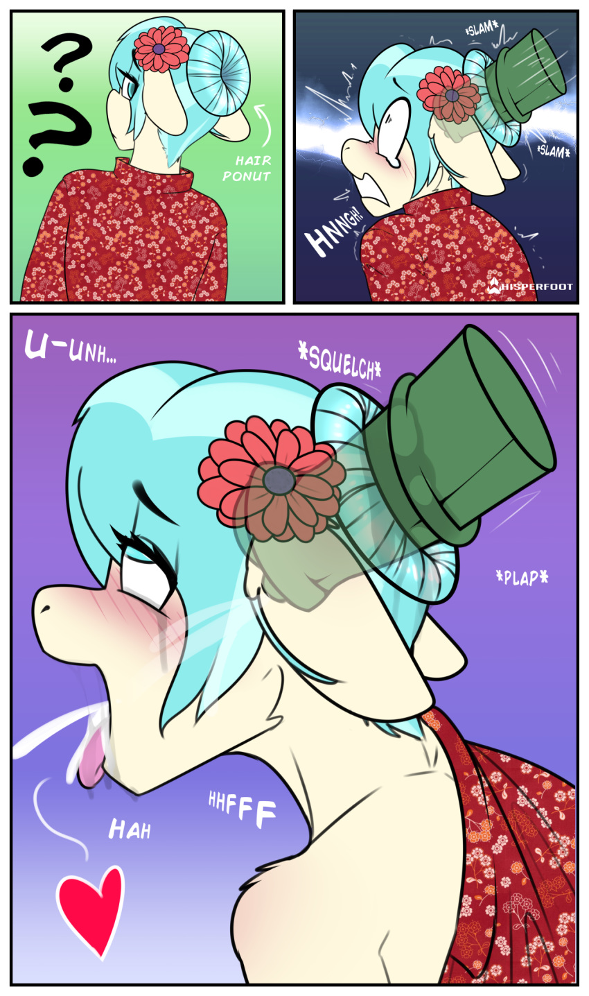 &lt;3 2019 ? anthro blush clothed clothing coco_pommel_(mlp) digital_media_(artwork) disembodied_penis duo english_text equid equine friendship_is_magic hair hi_res male mammal mindfuck my_little_pony open_mouth penis solo_focus text tongue tongue_out what whisperfoot