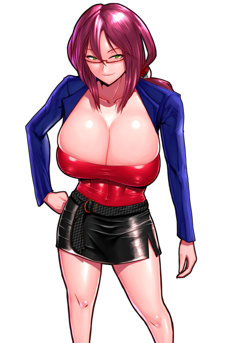 1girl absurdres breasts creatures_(company) game_freak glasses green_eyes highres huge_breasts kanna_(pokemon) nintendo pokemon pokemon_(anime) pokemon_(classic_anime) red_hair wolffeld