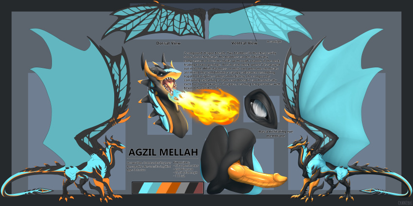 2019 4_toes 6_horns absurd_res agzil_mellah alternate_version_at_source animal_genitalia black_border black_horn black_scales black_sclera black_skin border cannibalistic_tendencies character_name claws close-up color_swatch curved_horn cyan_scales cyan_skin cyan_wings digital_media_(artwork) dragon english_text erection feral fire fire_breathing genital_slit glans grey_background grey_eyes hi_res horn knot looking_at_viewer male membranous_wings model_sheet multi_horn multicolored_horn multicolored_scales multicolored_skin open_mouth orange_claws orange_horn orange_penis orange_scales orange_skin orange_stripes outside_border penis pink_tongue quadruped ridged_penis scales scalie sharp_claws sharp_teeth side_view signature simple_background slit slit_pupils smile smooth_horn solo spikes spread_wings standing stripes tail_spade teeth text toe_claws toes tongue two_tone_horn wall_of_text western_dragon wings