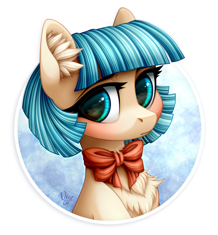 2019 bow_tie coco_pommel_(mlp) digital_media_(artwork) earth_pony equid equine female feral friendship_is_magic hi_res horse inner_ear_fluff looking_at_viewer mammal my_little_pony pony ribbons solo vird-gi