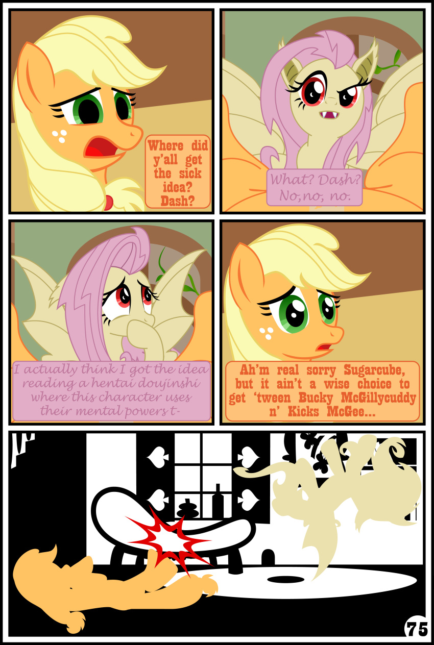 2016 absurd_res applejack_(mlp) bat_pony comic earth_pony equid equine female flutterbat_(mlp) fluttershy_(mlp) friendship_is_magic gutovi-kun hi_res horse mammal my_little_pony pony