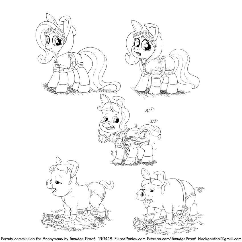balls costume domestic_pig feral fluttershy_(mlp) friendship_is_magic gender_transformation grotesque magic_duel male mammal my_little_pony penis smudge_proof solo suid suina sus_(pig) transformation weight_gain