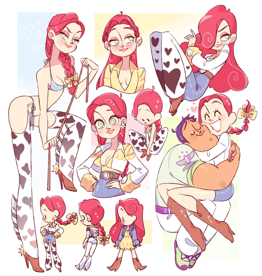 1girl boots braid breasts cleavage disney evarose hair_over_one_eye high_heel_boots high_heels highres jessie_the_yodeling_cowgirl long_hair red_hair toy_story