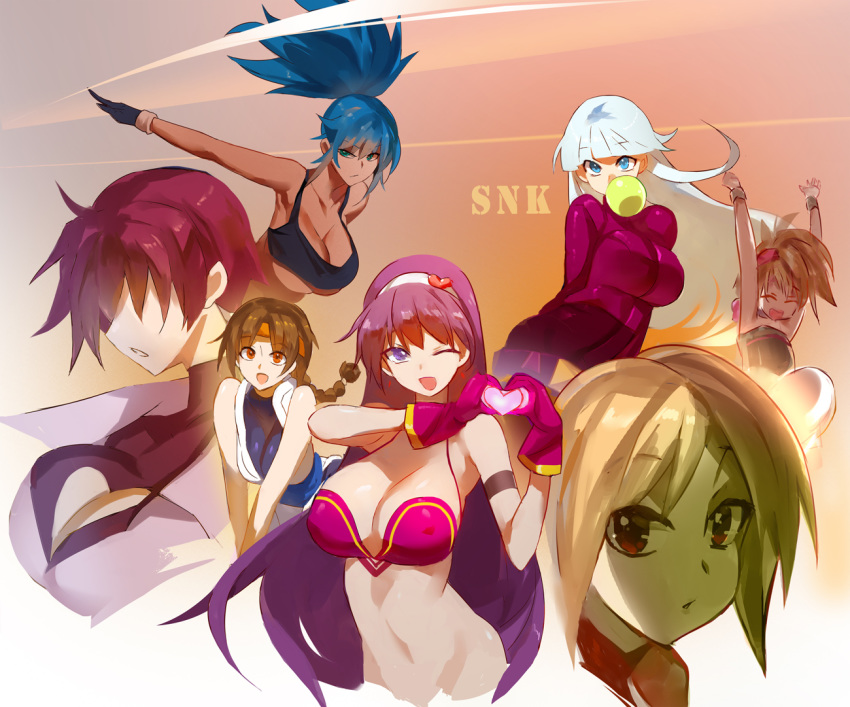 6+girls asamiya_athena blonde_hair breasts kula_diamond large_breasts leona_heidern malin momoko_(king_of_fighters) multiple_girls ryuuko_no_ken shermie snk the_king_of_fighters yostxxx yuri_sakazaki