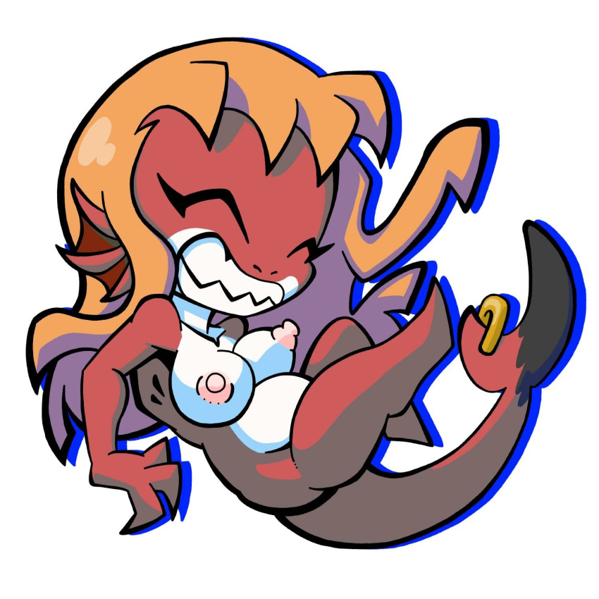 1:1 2019 anthro breasts chibi digital_media_(artwork) female fish hair hi_res mammal marine moaina nipples nude piercing shark short_stack simple_background smile solo teeth thick_thighs vanilla-pete wide_hips