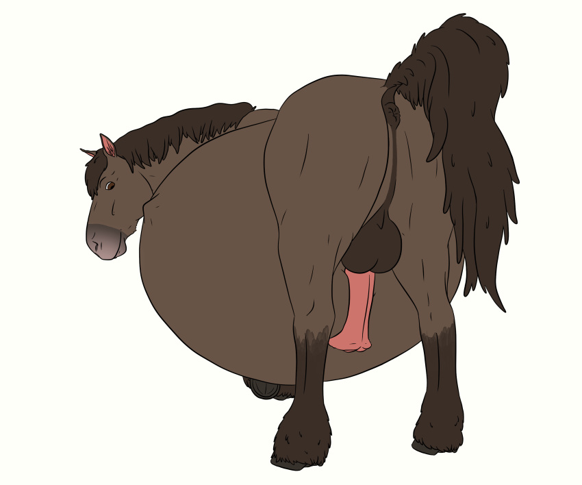 2018 absurd_res animal_genitalia balls belly big_belly digital_drawing_(artwork) digital_media_(artwork) equid equine erection feral hair hi_res horse lionsilverwolf male male_pregnancy mammal penis pregnant solo