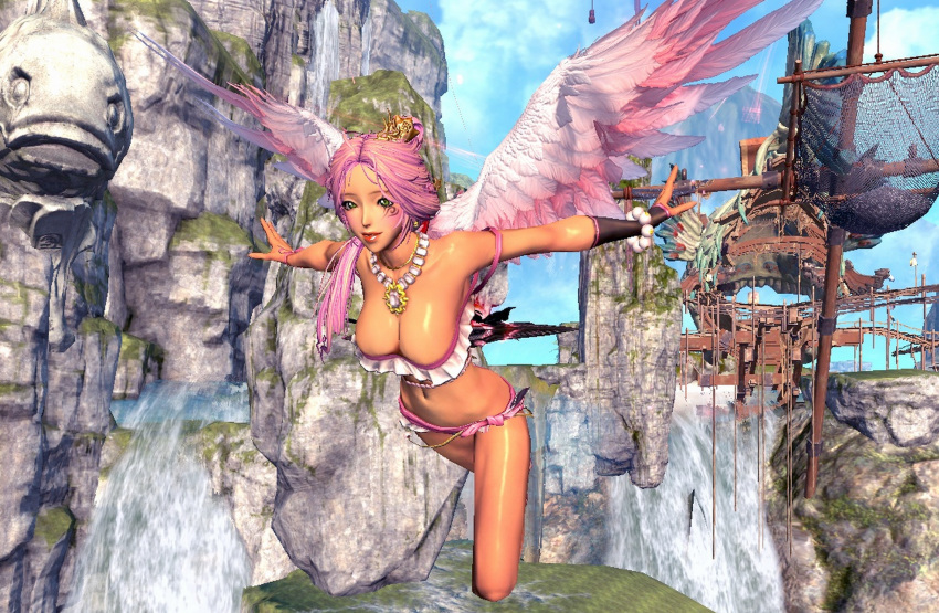 3d blade_&amp;_soul breasts green_eyes jin large_breasts pink_hair