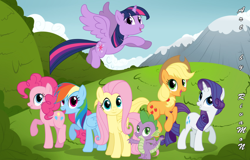 absurd_res applejack_(mlp) dragon equid equine fluttershy_(mlp) friendship_is_magic group hi_res horse mammal mountain my_little_pony pinkie_pie_(mlp) rainbow_dash_(mlp) rarity_(mlp) spike_(mlp) twilight_sparkle_(mlp) vird-gi