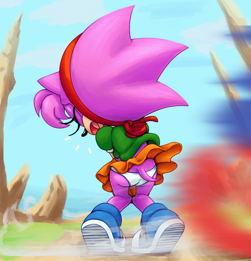 2019 absurd_res amy_rose anthro bottomwear butt clothing color_edit colored edit eulipotyphlan eyes_closed female footwear hair hairband hedgehog hi_res knock-kneed mammal open_mouth panties pink_hair raised_clothing raised_skirt revtilian rosy_the_rascal shirt shoes skirt solo sonic_(series) sr standing topwear underwear white_panties