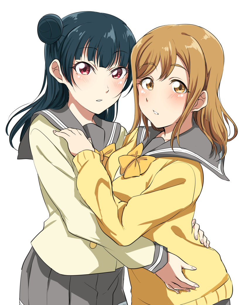 kunikida_hanamaru love_live!_sunshine!! seifuku sweater tsushima_yoshiko vorupi yuri