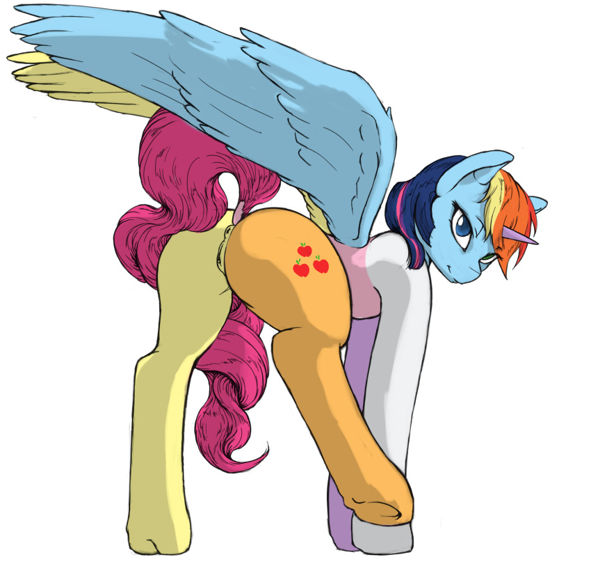 anus applejack_(mlp) cutie_mark equid equine fluffy fluffy_tail fluttershy_(mlp) friendship_is_magic fusion heterochromia hi_res horse mammal my_little_pony pinkie_pie_(mlp) pussy rainbow_dash_(mlp) rarity_(mlp) twilight_sparkle_(mlp) vicmanone what what_has_science_done where_is_your_god_now why wings