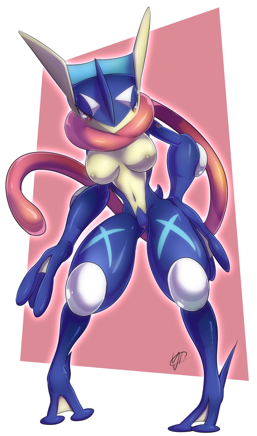 1girl absurdres breasts brown_eyes creatures_(company) game_freak gen_6_pokemon greninja highres kicktyan nintendo nipples pokemon pussy solo uncensored