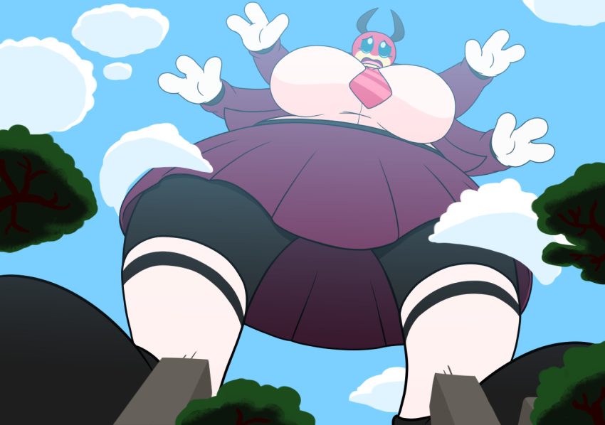 2019 4_arms antennae_(anatomy) anthro arthropod big_breasts breasts clothed clothing digital_drawing_(artwork) digital_media_(artwork) female growth insect kitsunekit ledian macro multi_arm multi_limb nintendo open_mouth patsy_bennett pok&eacute;mon pok&eacute;mon_(species) pok&eacute;morph slightly_chubby solo upskirt video_games