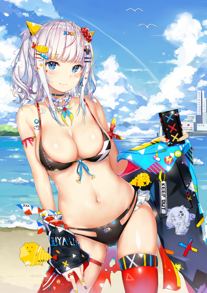 araragikoyomis artist_revision bikini cleavage garter kaguya_luna kaguya_luna_(character) swimsuits thighhighs