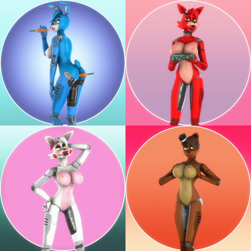 1:1 2019 3d_(artwork) absurd_res animatronic anthro big_breasts bonnie_(fnaf) bowl breasts canid canine carrot collar crossgender cum cum_in_bowl digital_media_(artwork) female five_nights_at_freddy's five_nights_at_freddy's_2 food fox foxy_(fnaf) freddy_(fnaf) fur gold97fox hair hi_res lagomorph leporid looking_at_viewer machine mammal mangle_(fnaf) nipples nude open_mouth petplay plant rabbit robot roleplay simple_background source_filmmaker tongue tongue_out ursid vegetable video_games