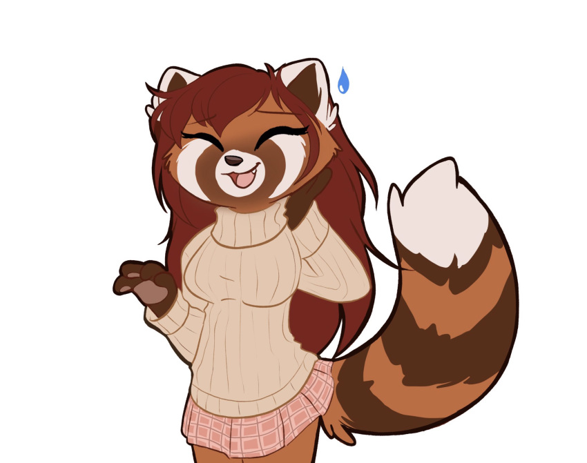 2019 4_fingers ailurid anthro clothed clothing d_vixie dennyvixen digital_media_(artwork) female hair hi_res mammal red_hair red_panda simple_background smile solo standing white_background