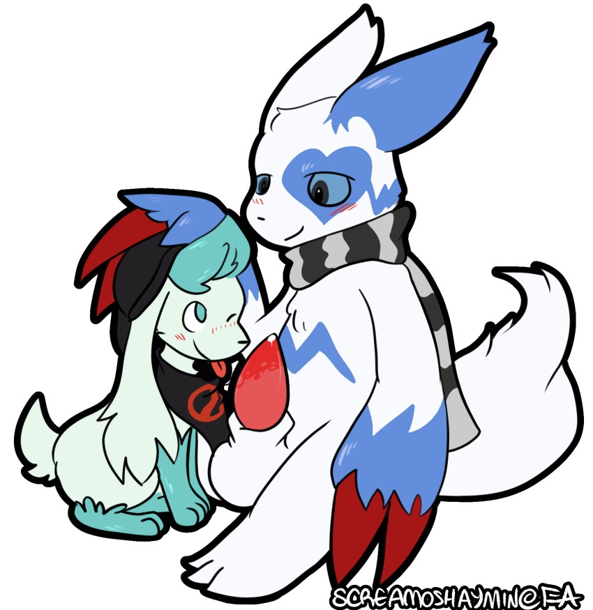 alpha_channel fur hi_res legendary_pok&eacute;mon male male/male nico_(shaymin) nintendo oral petting pok&eacute;mon pok&eacute;mon_(species) screamoshaymin shaymin shaymin_(sky_form) video_games white_fur zangoose