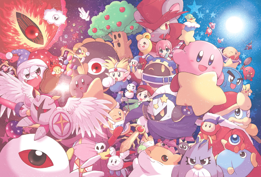 adeleine bandana_waddle_dee blue_eyes bronto_burt chef_kawasaki chilly_(kirby) chuchu_(kirby) coo_(kirby) dark_matter dark_mind_(orb) daroach dragoon_(kirby) drawcia galacta_knight gooey gordo kine_(kirby) king_dedede kirby kirby's_dream_land kirby_(series) knuckle_joe kracko magolor marx master_hand meta_knight mr._bright mr._shine nago_(kirby) nightmare_(kirby) one_eye_closed pitch_(kirby) poppy_bros_jr prince_fluff red_eyes ribbon_(kirby) rick_(kirby) shadow_kirby sky smile star star_(sky) star_rod starry_sky sun u-garden umbrella waddle_dee waddle_doo warp_star whispy_woods zero_two_(kirby)