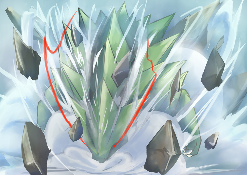 bad_pixiv_id explosion gen_2_pokemon kunno monster monster_hunter no_humans parody pokemon pokemon_(creature) red_eyes rock spikes tyranitar ukanlos