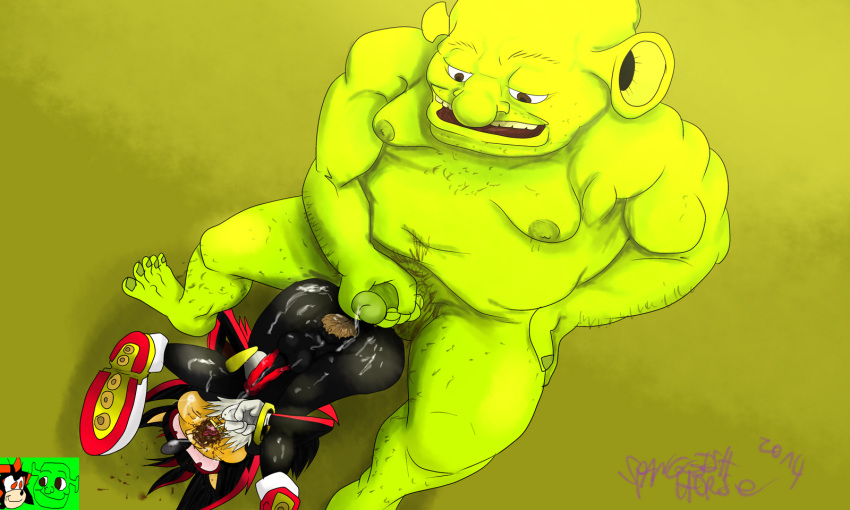 crossover dreamworks duo eulipotyphlan feces hedgehog hi_res humanoid interspecies male male/male mammal nipples ogre penis scat shadow_the_hedgehog shrek_(character) shrek_(series) sonic_(series) spanglishhorse why