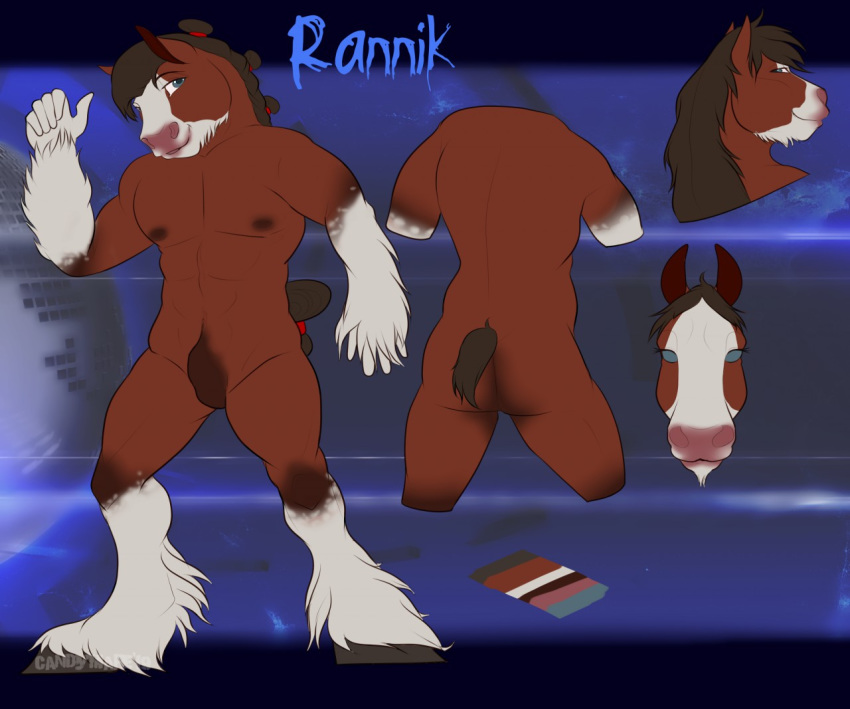 2019 5_fingers abs abstract_background anthro biped brown_fur brown_mane brown_nipples brown_tail candymare clydesdale color_swatch digital_media_(artwork) draft_horse equid equine eyebrows feathering featureless_crotch fur grey_eyes grey_hooves hooves horse looking_at_viewer male mammal mane model_sheet multicolored_fur muscular muscular_male naturally_censored nipples nude pecs rannik smile solo two_tone_fur white_fur