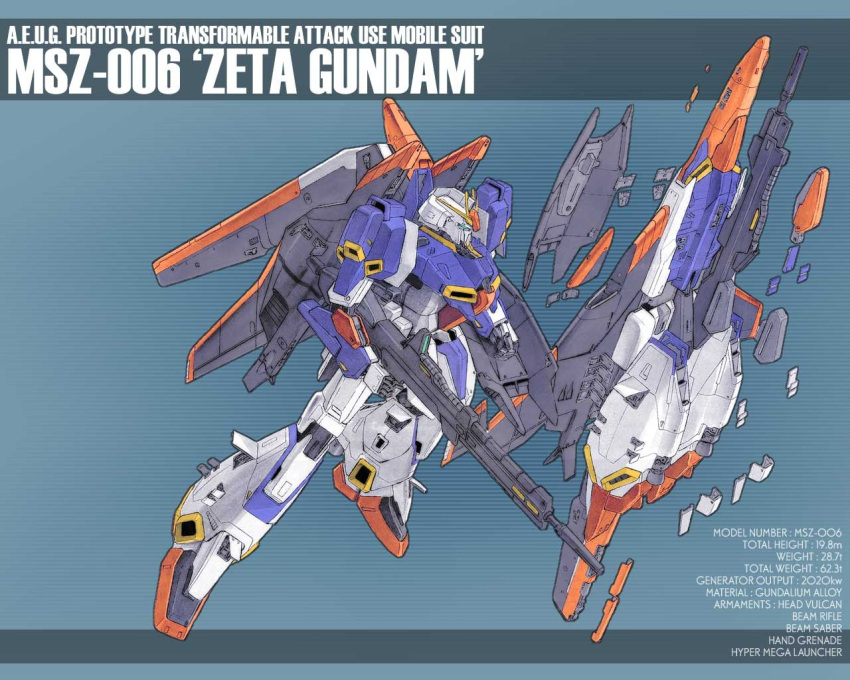 beam_rifle energy_gun english_text gun gundam holding holding_shield holding_weapon katoki_hajime mecha mobile_suit official_art rifle robot shield v-fin weapon wings zeta_gundam zeta_gundam_(mobile_suit) zeta_gundam_(wave_shooter_equipment_type)