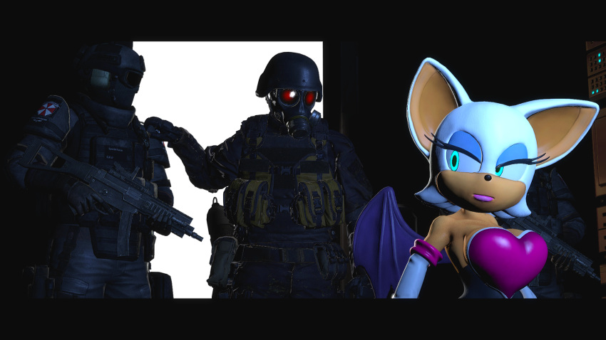 16:9 2023 3d_(artwork) anthro armada_(artist) armor armwear bat bat_wings big_breasts black_border bodysuit border breasts capcom clothing detailed_background digital_media_(artwork) elbow_gloves eyelashes female fur garry's_mod gloves group gun handwear headgear helmet hi_res human hunk_(resident_evil) inside male mammal membrane_(anatomy) membranous_wings military multicolored_body multicolored_fur ranged_weapon resident_evil rouge_the_bat sega skinsuit soldier sonic_the_hedgehog_(series) tan_body tan_fur teal_eyes tight_clothing two_tone_body two_tone_fur umbrella_corporation umbrella_soldier_(resident_evil) warrior weapon white_body white_fur widescreen wings