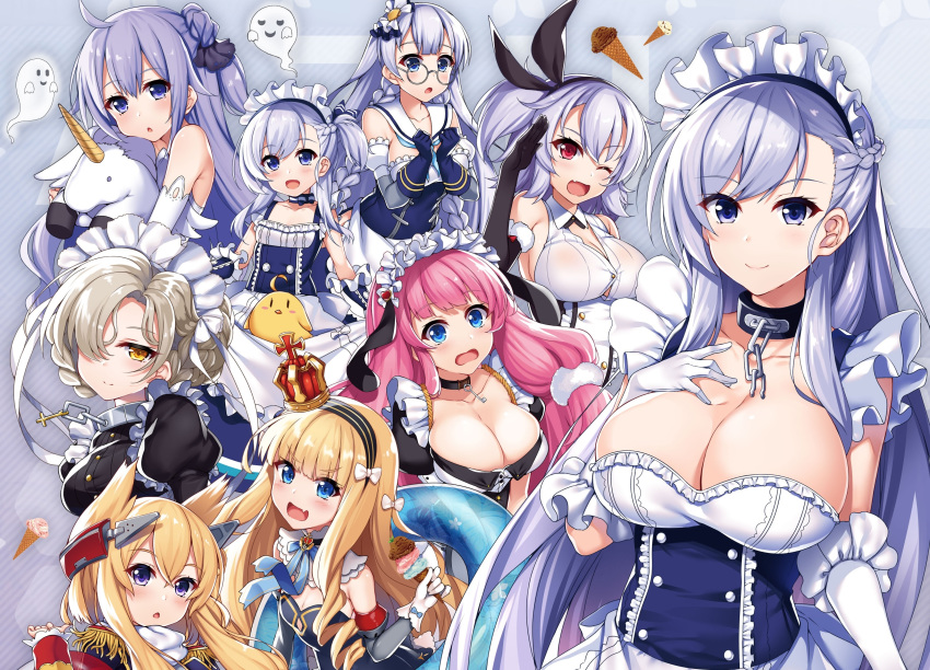 azur_lane bel-chan_(azur_lane) belfast_(azur_lane) cleavage dress edinburgh_(azur_lane) kent_(azur_lane) maid megane queen_elizabeth_(azur_lane) sheffield_(azur_lane) suffolk_(azur_lane) tagme unicorn_(azur_lane) warspite_(azur_lane)