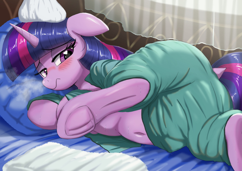 absurd_res bed blush clothed clothed_feral clothing equid equine eyebrows eyelashes female feral friendship_is_magic furniture hair half-closed_eyes hasbro hi_res hooves horn ill inside long_hair lying mammal my_little_pony mythological_creature mythological_equine mythology narrowed_eyes navel neoshrek on_bed on_side pajamas pillow purple_body purple_eyes purple_hair purple_tail quadruped solo tail twilight_sparkle_(mlp) unbuttoned unicorn unicorn_horn