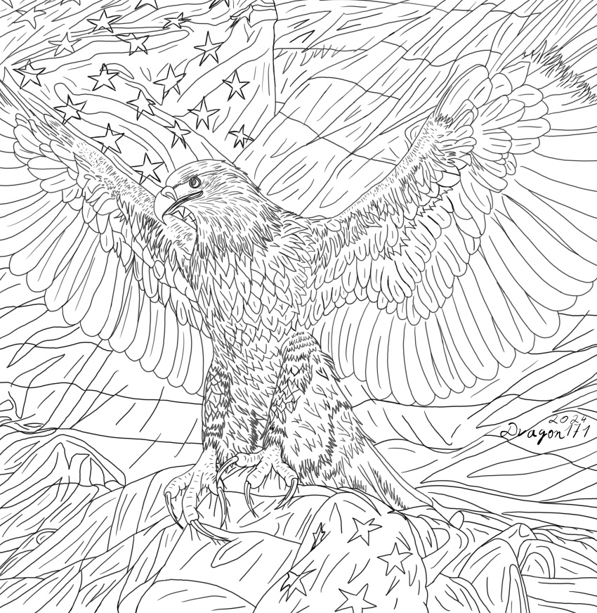 absurd_res accipitrid accipitriform avian bird claws dragon171 eagle feathers feral flags hi_res solo star stripes united_states_of_america wings