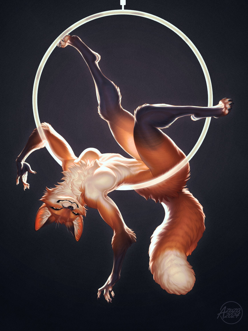 anthro arm_tuft azuza breasts butt_tuft canid canine cheek_tuft chest_tuft closed_smile dipstick_tail elbow_tuft facial_tuft featureless_breasts female fox fur glistening glistening_eyes gloves_(marking) hi_res inner_ear_fluff leg_markings looking_at_viewer mammal markings mouth_closed narrowed_eyes nude orange_body orange_eyes orange_fur orange_tail smile socks_(marking) solo subsurface_scattering tail tail_markings tuft whiskers white_body white_breasts white_fur white_inner_ear_fluff white_tail