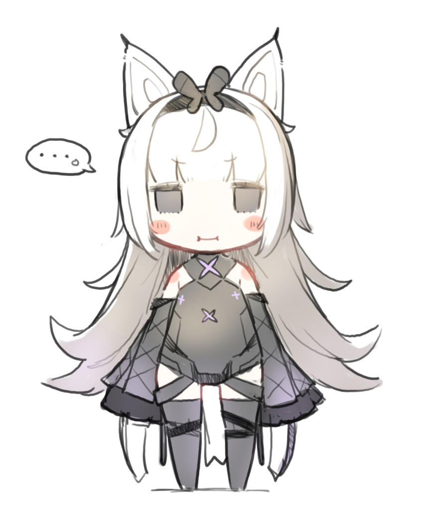 ... 1girl animal_ears bare_shoulders black_bodysuit black_hairband black_thighhighs bodysuit chibi detached_sleeves hair_intakes hairband highres long_hair nekomanma-sensei no.21:_feral_scent_(punishing:_gray_raven) no.21_(punishing:_gray_raven) pout punishing:_gray_raven sidelocks sleeveless sleeveless_bodysuit sleeves_past_fingers sleeves_past_wrists solo spoken_ellipsis thighhighs very_long_hair white_hair wolf_ears