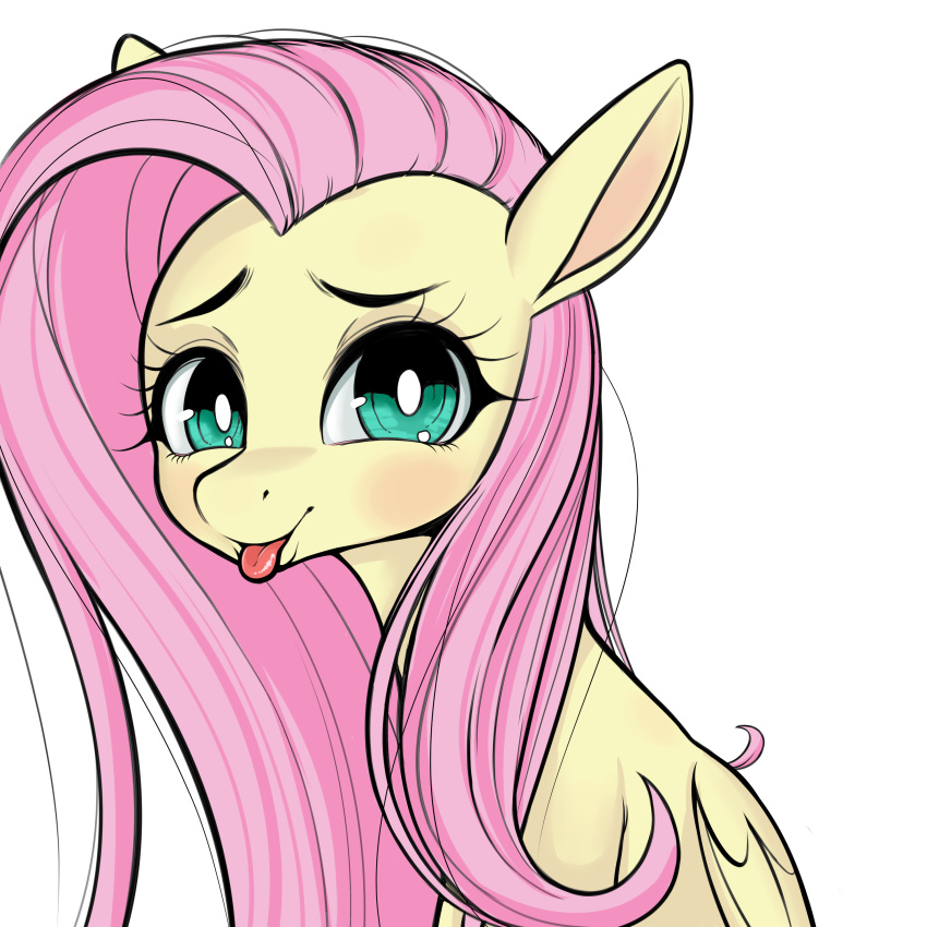 1:1 2019 absurd_res coinpo equid equine eyelashes female feral fluttershy_(mlp) friendship_is_magic hi_res looking_at_viewer mammal my_little_pony pterippus simple_background solo teal_eyes tongue tongue_out white_background wings