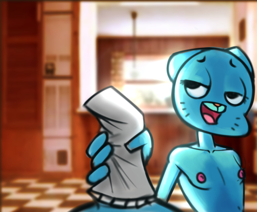 2019 anthro bedroom_eyes blue_fur breasts cartoon_network domestic_cat duo felid feline felis female flat_chested fur gumball_watterson half-closed_eyes handjob incest kitchen male male/female mammal mature_female mother mother_and_son nicole_watterson nipples open_mouth parent penile penis seductive sex solo_focus son the_amazing_world_of_gumball zambs