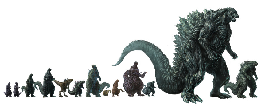 absurdres claws commentary fangs godzilla godzilla:_city_on_the_edge_of_battle godzilla:_king_of_the_monsters godzilla:_planet_of_the_monsters godzilla:_the_planet_eater godzilla_(2014) godzilla_(series) godzilla_earth highres incredibly_absurdres kaijuu monster no_humans open_mouth scales science_fiction sharp_teeth shin_godzilla size_comparison size_difference spikes tagme tail teeth tokusatsu traditional_media translation_request ultra-taf zilla