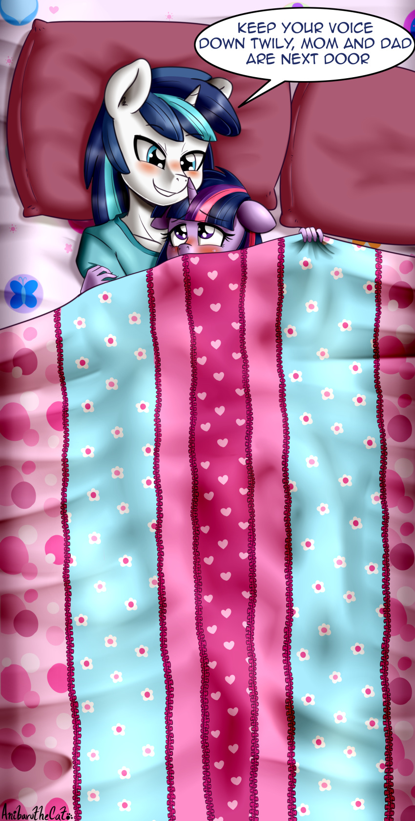 2019 absurd_res anibaruthecat blush brother brother_and_sister clothing dialogue duo english_text equid eyelashes friendship_is_magic hi_res horn lying mammal my_little_pony on_back pillow shining_armor_(mlp) sibling sister text twilight_sparkle_(mlp) unicorn