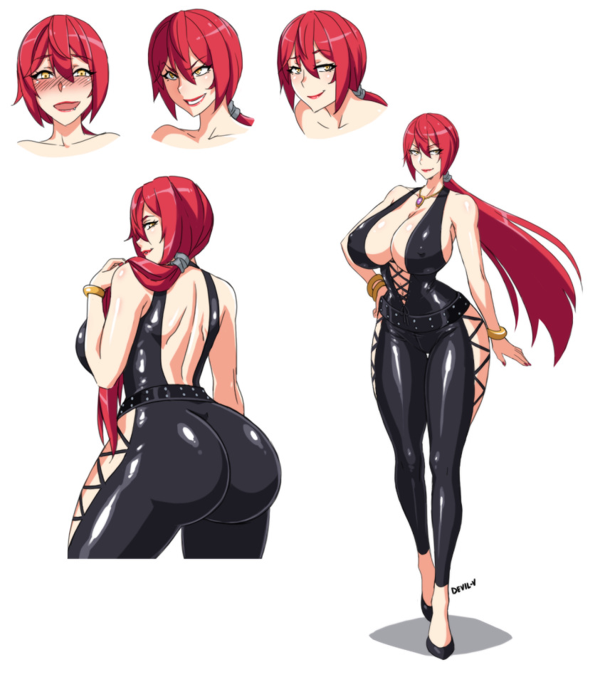 1girl ass breasts devil-v full_body highres huge_ass huge_breasts original red_hair solo