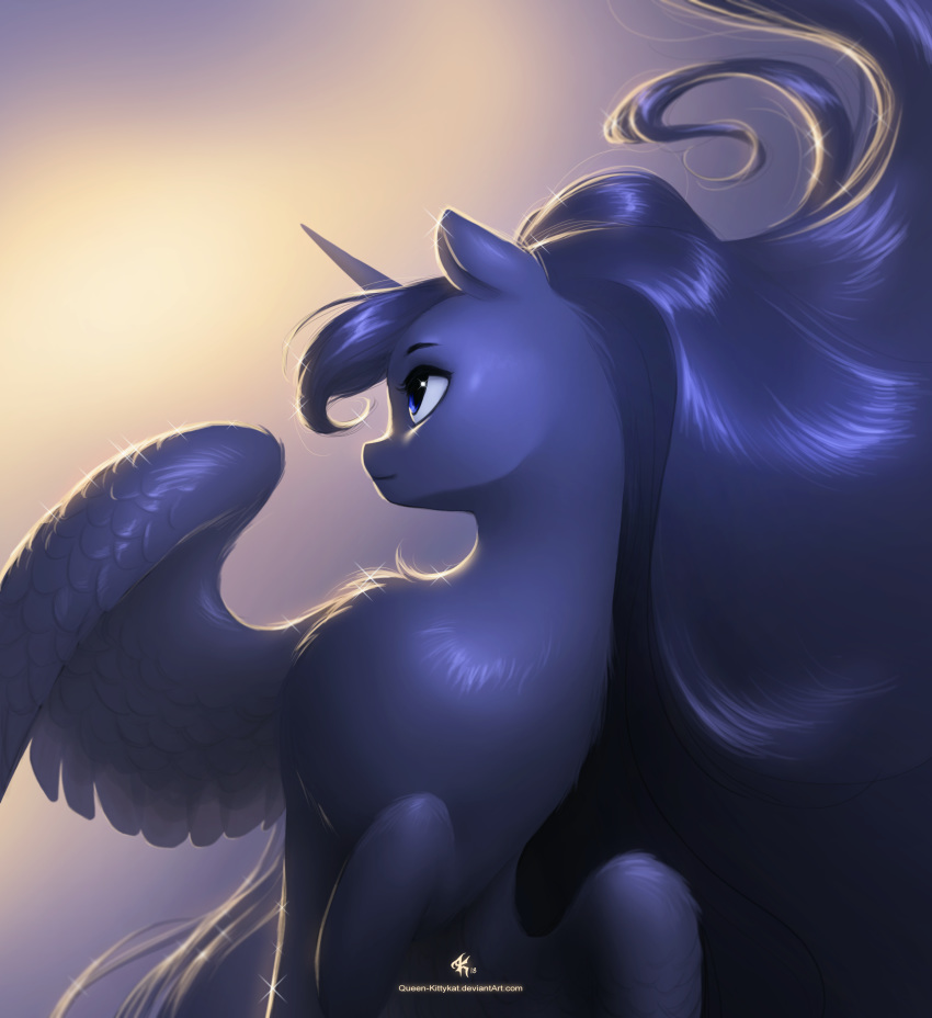 2019 absurd_res blue_eyes blue_hair equid female friendship_is_magic hair hi_res horn long_hair mammal my_little_pony princess_luna_(mlp) solo ukulilia winged_unicorn wings