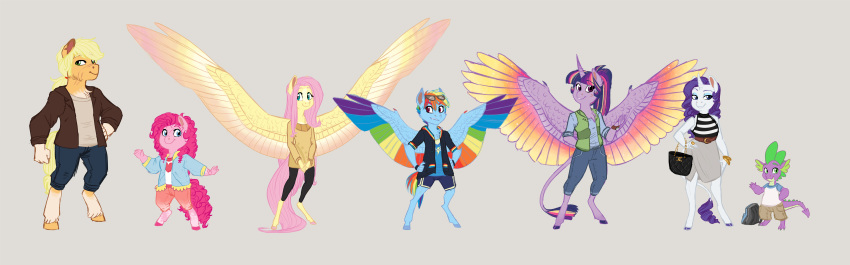 absurd_res anthro applejack_(mlp) dragon earthsong9405 equid equine fluttershy_(mlp) friendship_is_magic group hi_res horn horse mammal my_little_pony pinkie_pie_(mlp) pterippus rainbow_dash_(mlp) rarity_(mlp) spike_(mlp) superabsurd_res twilight_sparkle_(mlp) unicorn wings