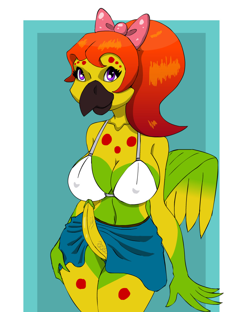 absurd_res anthro avian beak bird bottomwear breasts clothed clothing dickgirl erect_nipples erection erection_under_clothing hi_res intersex nipple_outline nipples non-mammal_breasts olivia_(rustytomatoes) penis rustytomatoes skirt smile solo underwear