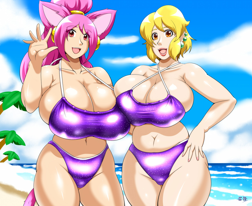 ana_(speeds) animal_humanoid beach big_breasts bikini breasts cleavage clothed clothing ear_piercing ear_ring felid felid_humanoid feline feline_humanoid female huge_breasts human humanoid mammal mammal_humanoid piercing seaside speeds swimwear