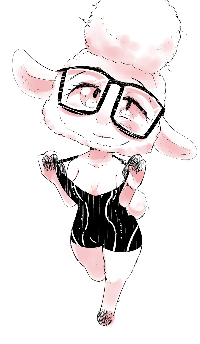 absurd_res bovid breasts caprine cleavage clothed clothing dawn_bellwether disney eyewear glasses hi_res hooves invalid_tag looking_at_viewer mammal sheep smile solo standing tight_clothing zootopia ヤジーマ