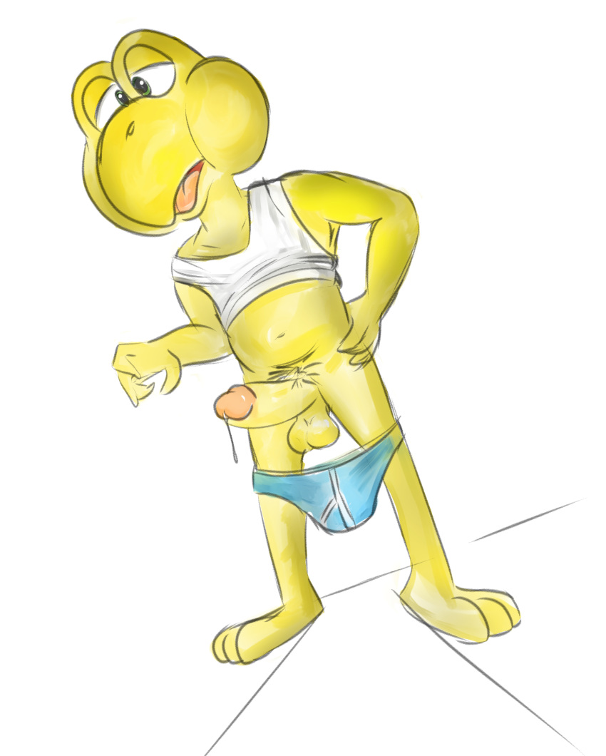 belly bodily_fluids clothing genital_fluids hi_res humanoid_penis koopa_troopa leaking male mario_bros nintendo penis precum reptile scalie solo turtle tweecredo underwear video_games