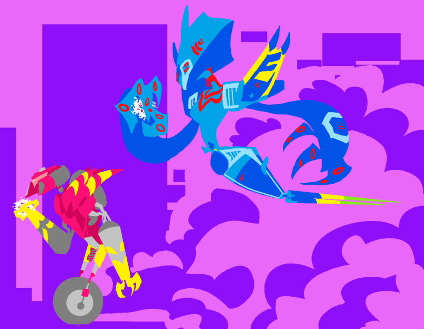 1_leg 3_fingers abstract aircraft alien ambiguous_gender beast_machines blue_body claws cybertronian decepticon digital_drawing_(artwork) digital_media_(artwork) duo fingers hamfootsia holding_object humanoid jetstrom legless living_aircraft living_machine machine markings metal_wings multicolored_body not_furry outside pink_body purple_background red_eyes robot robot_humanoid simple_background smoke standing thrust_(bm) transformers vehicle vehicon wheel wings