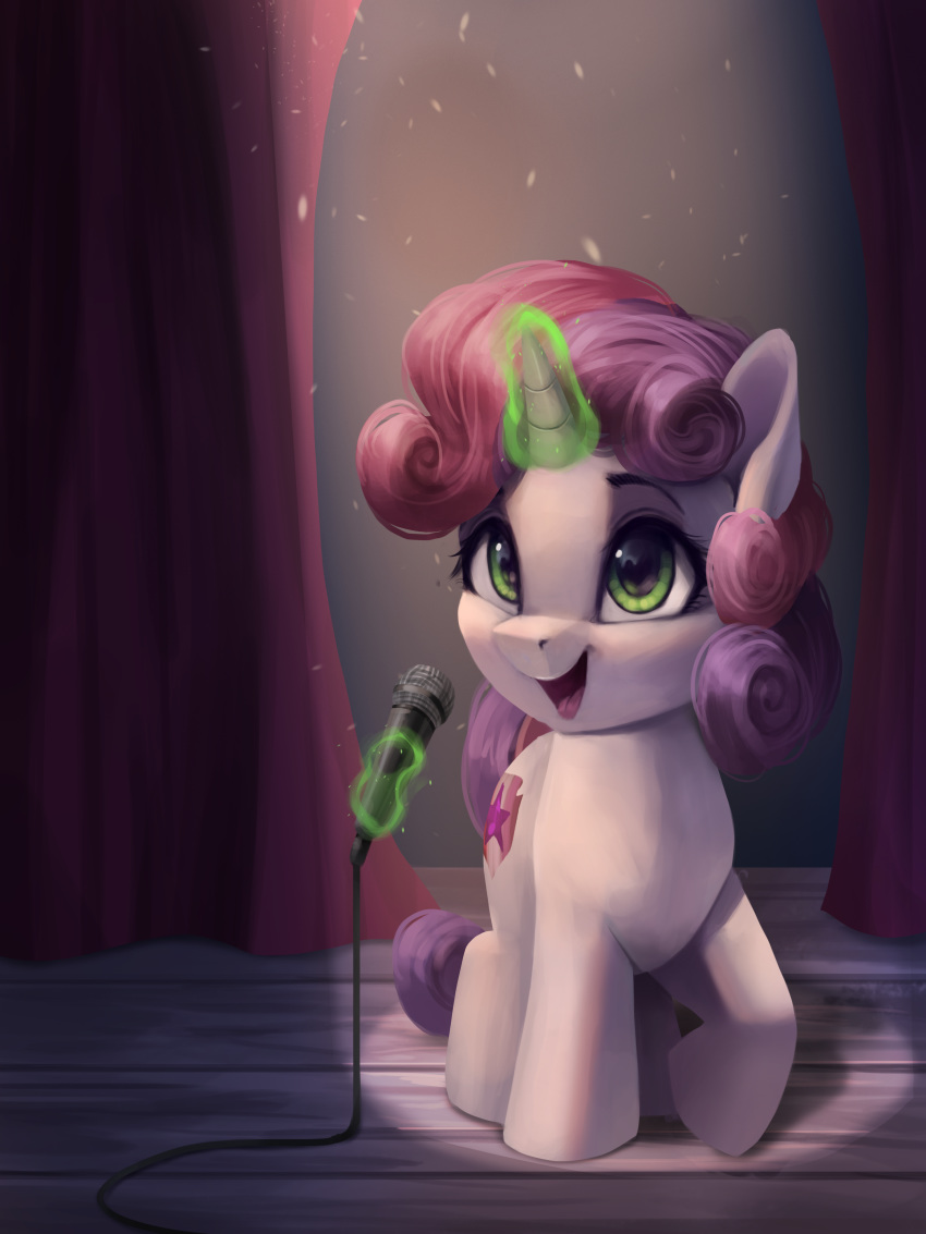 2019 3:4 absurd_res equid female feral friendship_is_magic hair hi_res horn looking_at_viewer magic mammal microphone multicolored_hair my_little_pony singing solo sweetie_belle_(mlp) two_tone_hair unicorn vanillaghosties